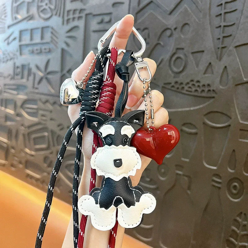 Cute Puppy & Heart Pendant Keychain – High-End Woven Rope Fashion Bag Charm Accessory, Versatile Stylish Bag Pendant for Women & Girls
