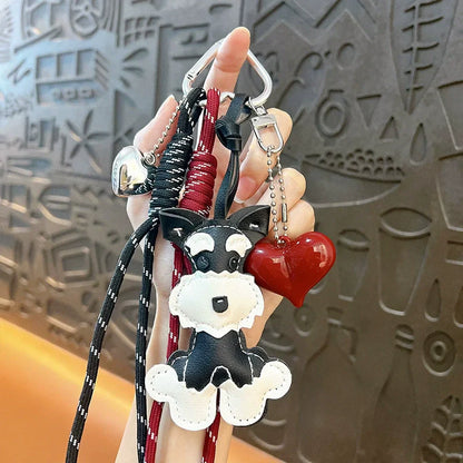 Cute Puppy & Heart Pendant Keychain – High-End Woven Rope Fashion Bag Charm Accessory, Versatile Stylish Bag Pendant for Women & Girls