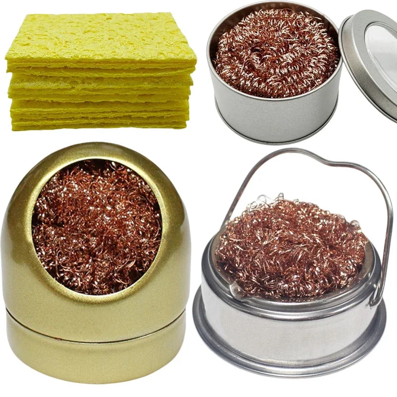 Soldering Iron Tip Cleaner: Copper Wire Cleaning Ball with Sponge and Holder - No Water Needed, Welding and Soldering Iron Tip Cleaning Solution