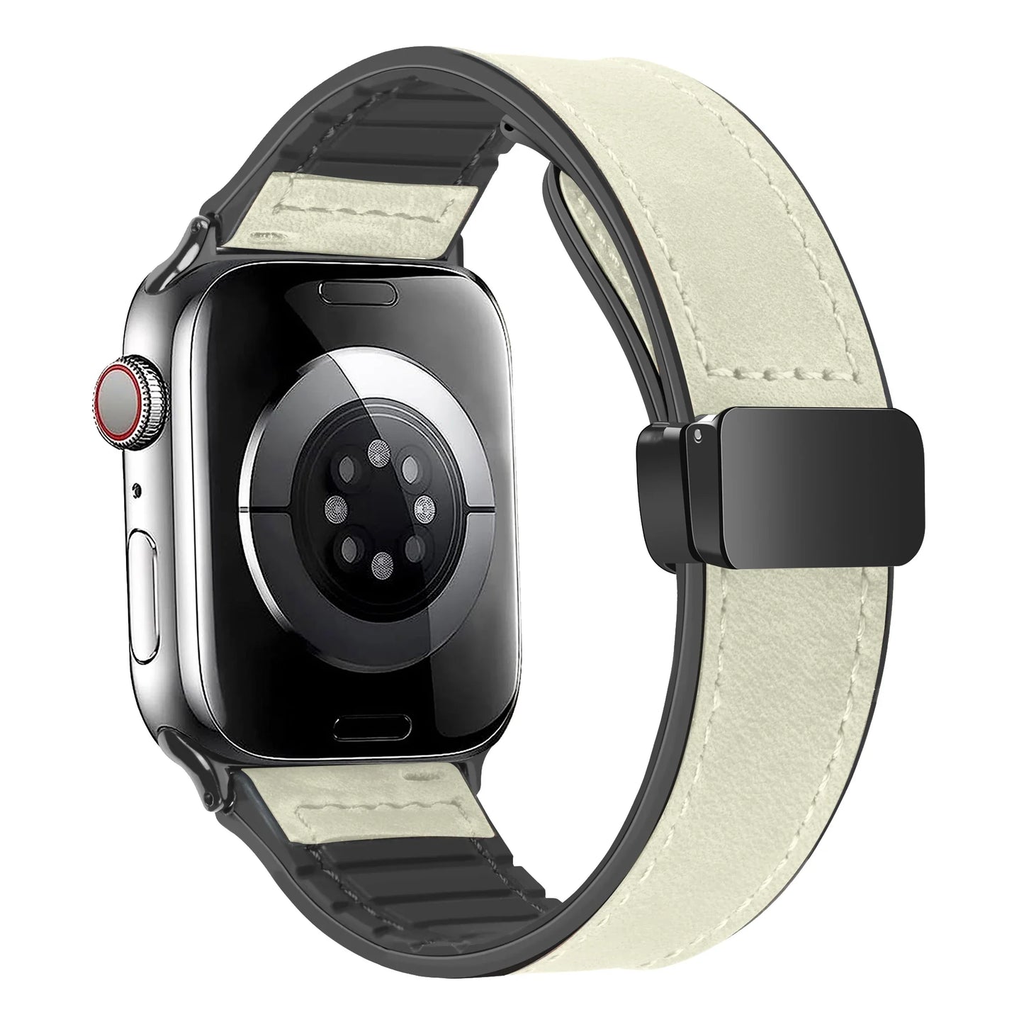 Leather Strap for Apple Watch – Compatible with Series 5-10, Ultra, SE, 40-49mm, Men’s Silicone & Leather iWatch Band