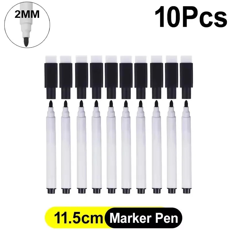 Magnetic Dry Erase Markers with Eraser Caps - Black Whiteboard Pens for School, Home and Office