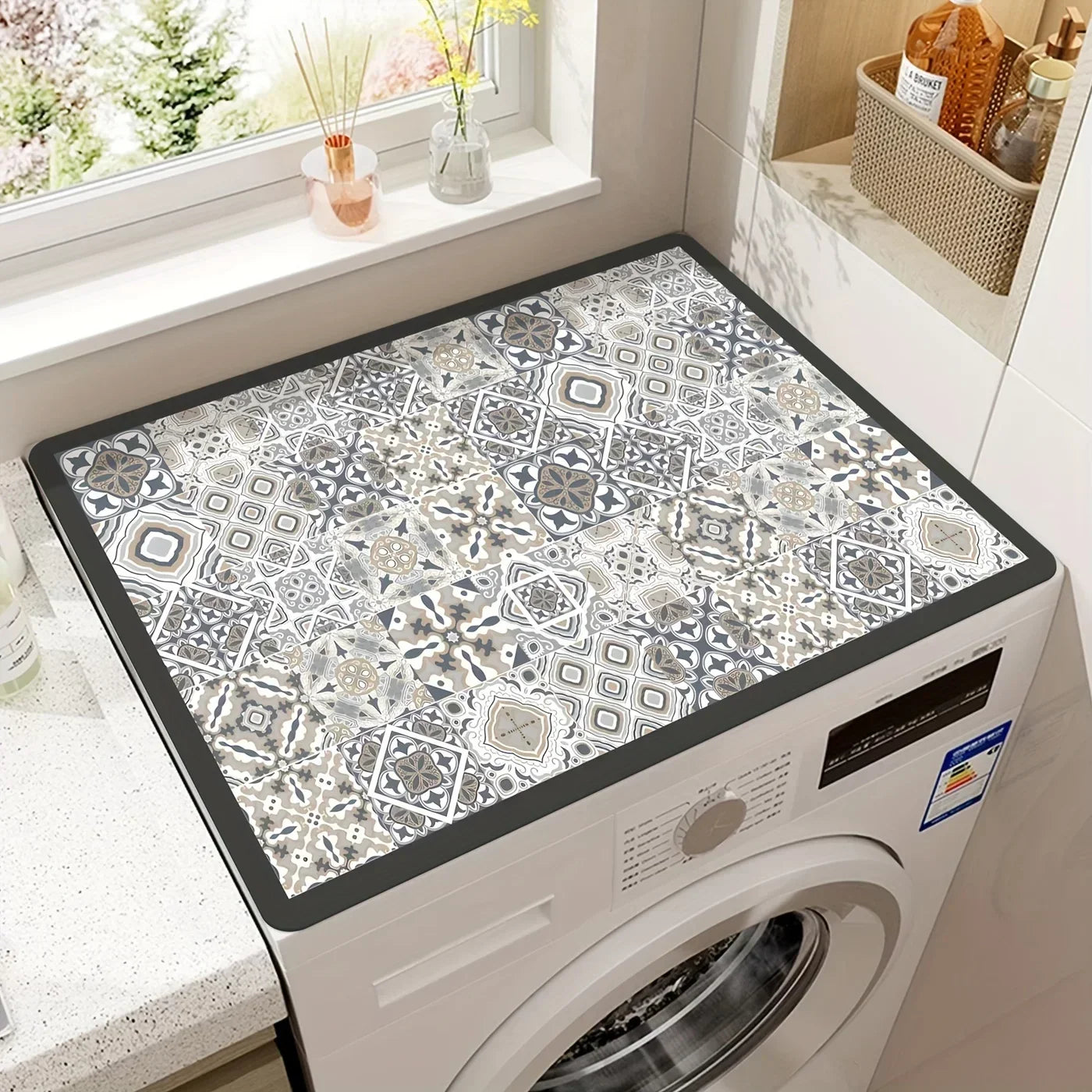 50x60cm Vintage Checkered Washing Machine Dust Cover – Quick-Dry, Absorbent Protective Top Mat for Washer & Dryer