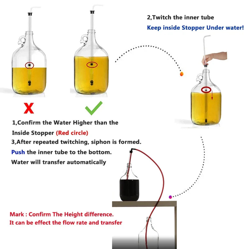 Home Brew Auto Siphon Kit - Wine and Beer Transfer Filler with Racking Cane, 1.2M Hose & Clamps for Bucket, Carboy, Bottle
