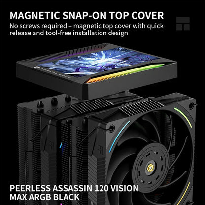 Thermalright Peerless Assassin 120 VISION MAX CPU Air Cooler – AGHP 5.0 6x6mm Heat Pipes 5-inch Display High Performance Radiator for Intel LGA1851/1700 & AMD AM5