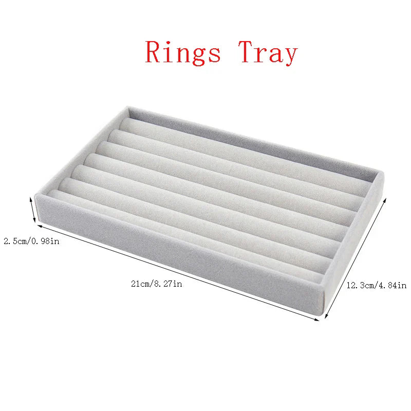 Velvet Jewelry Organizer Tray – Ring, Bracelet & Necklace Storage Box Display Drawer Organizer for Jewelry Showcase & Storage