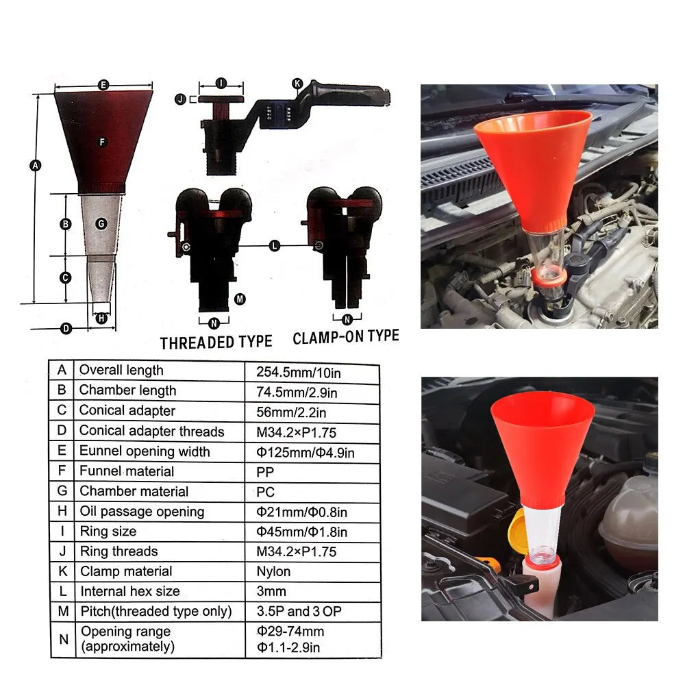 Adjustable Width Gasoline Oil Filling Funnel - Universal Car Motorcycle Engine Oil Filling Set, Auto Moto Accessories