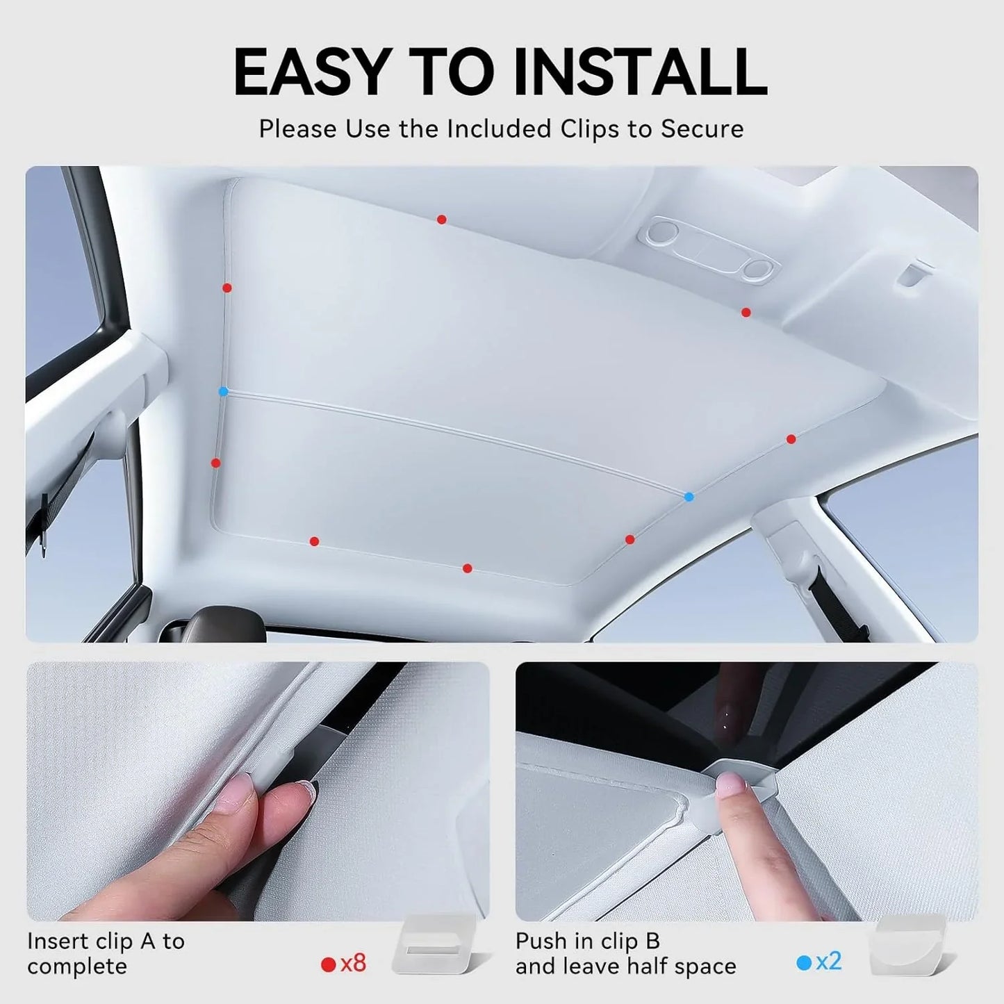 YZ Sun Visor Upgrade for Tesla Model 3 & Y Highland 2021-2024 – Ice Cloth Buckle Sunshade for Glass Roof & Skylight