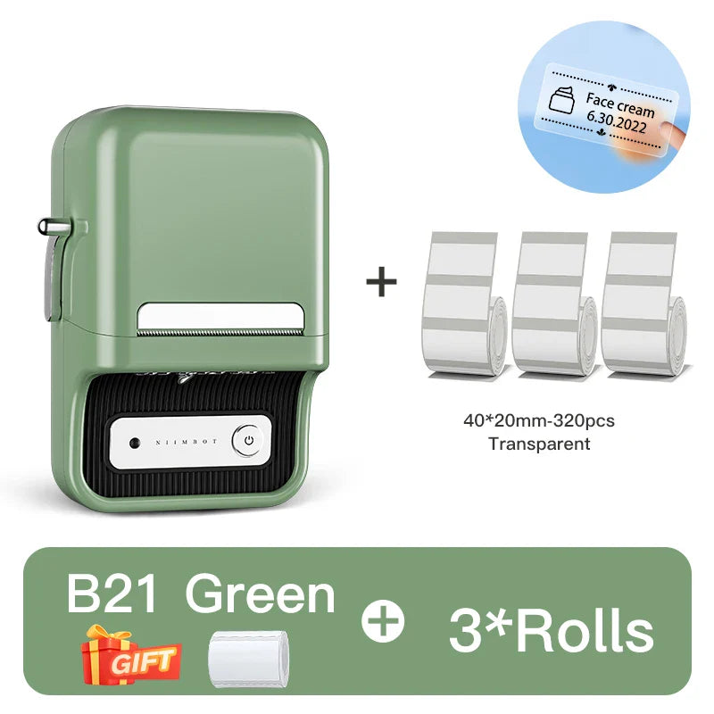 NIIMBOT B21 Portable Thermal Printer – 1500mAh Wireless Sticker Printer with Self-Adhesive Labels for Barcode, Clothing & Jewelry