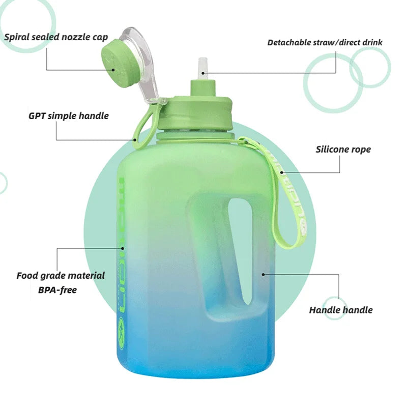 2-Liter Sports Water Bottle with Straw: Large Capacity Fitness Gradient Kettle - Outdoor Plastic Portable Hydration Companion with Scale