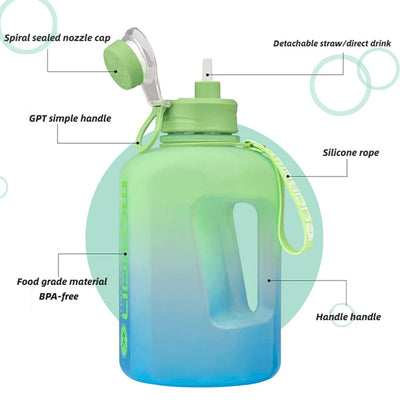 2-Liter Sports Water Bottle with Straw: Large Capacity Fitness Gradient Kettle - Outdoor Plastic Portable Hydration Companion with Scale