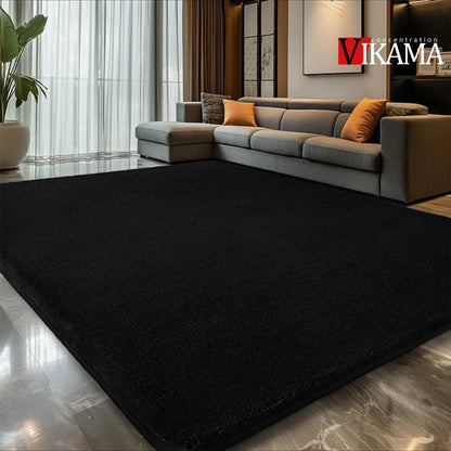 VIKAMA Black Plush Shag Area Rug – Soft Fluffy Furry Carpet for Bedroom, Living Room & Bedside