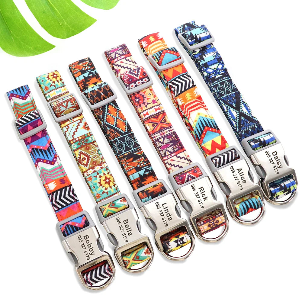 Adjustable Nylon Dog & Cat Collar – Personalized ID Collar with Engraved Name Buckle, Anti-Lost for Small, Medium & Large Pets
