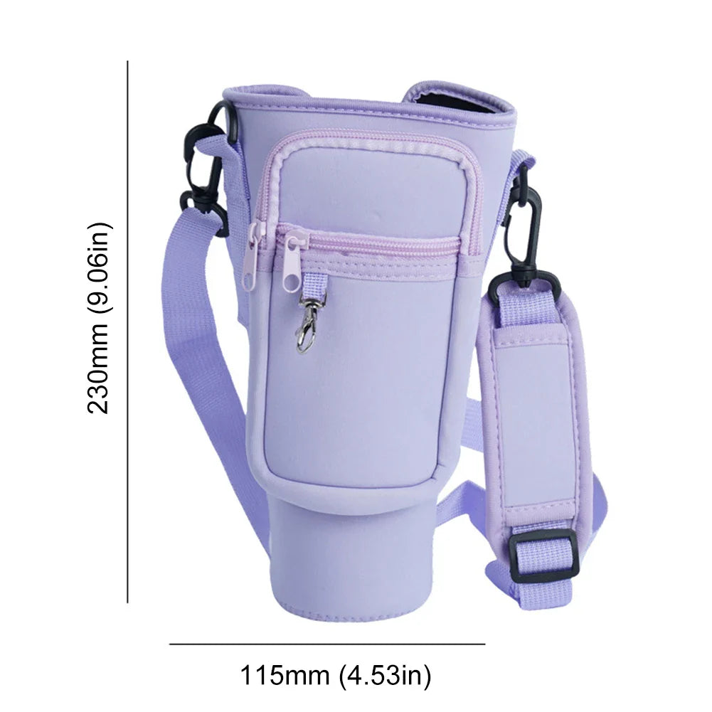 Portable Water Bottle Carrier Bag – Neoprene Holder with Phone Pocket for Stanley 40oz Tumbler with Handle