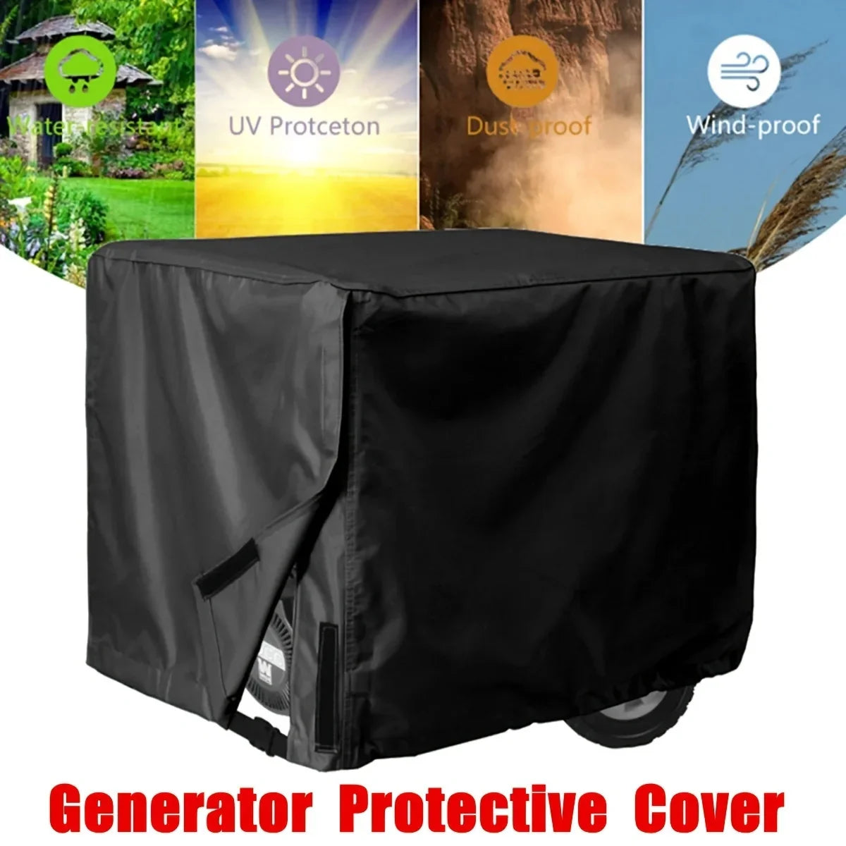 Waterproof Universal Generator Cover – Fits 5500–15000W Generators, Heavy Duty Outdoor Protection Cover (96.52×71.12×76.2cm), Black