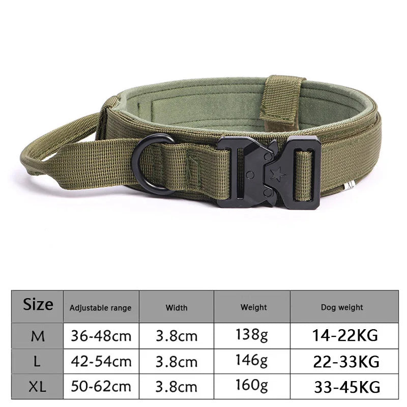 Adjustable Tactical Dog Collar with Traction Rope – Military Training Collar for Medium & Large Dogs