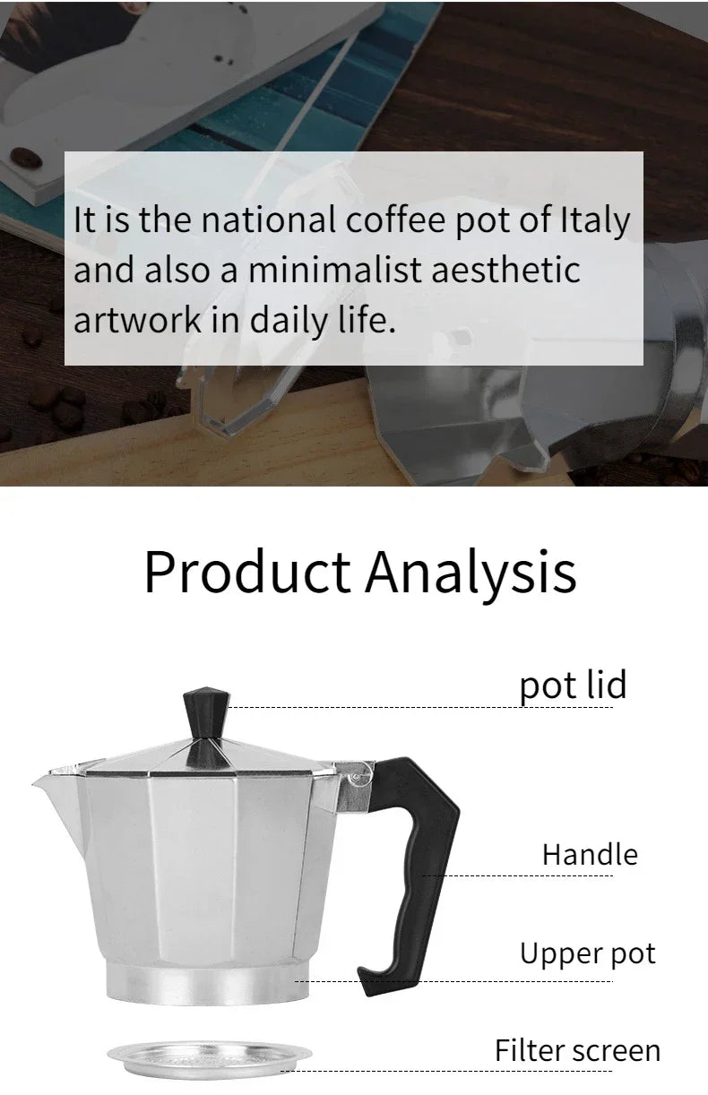 Mocha Coffee Pot – Italian Aluminum Octagonal Portable Coffee & Tea Maker