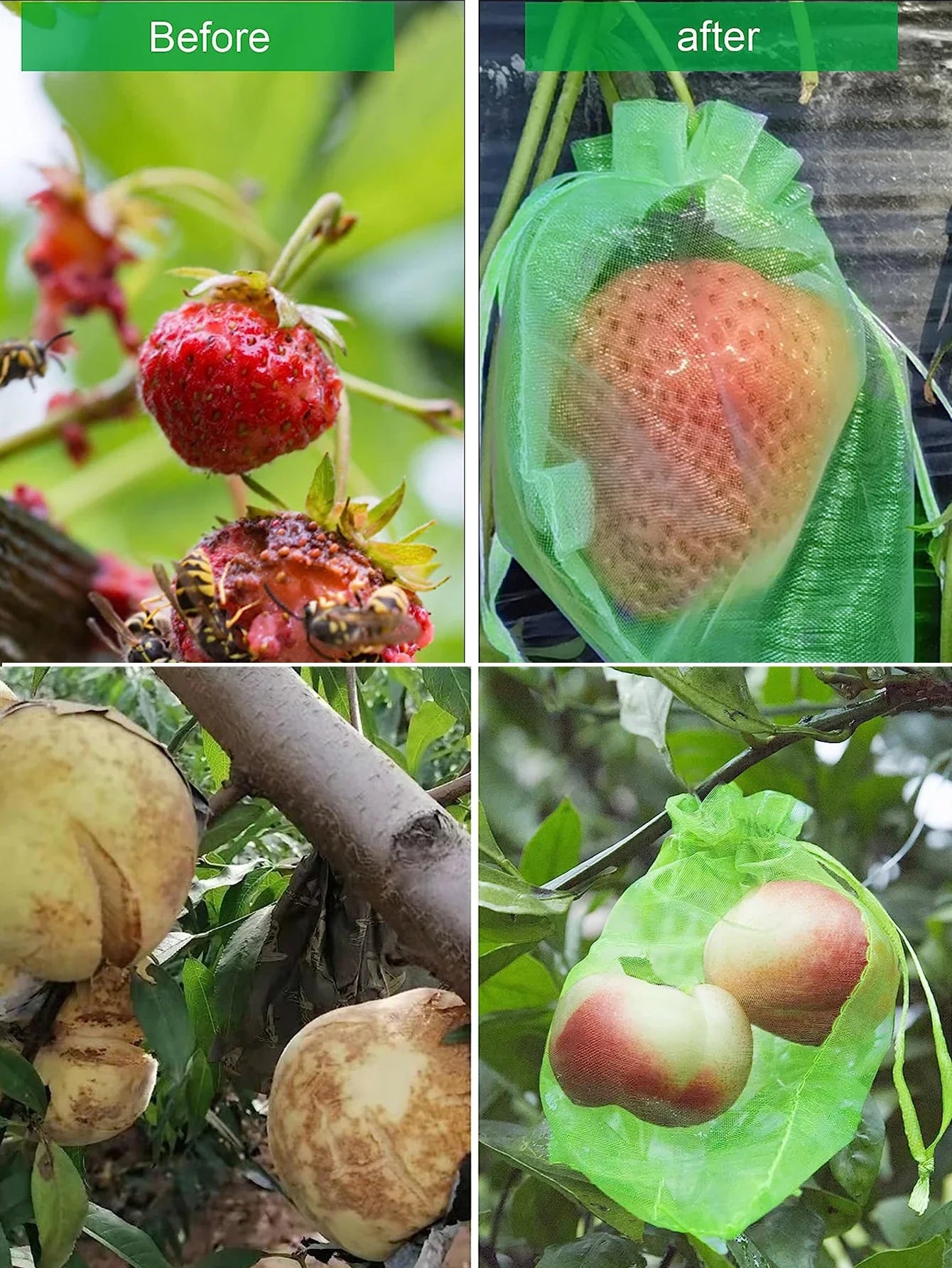 100 Fruit Protection Bags - Pest Control, Anti-Bird Garden Netting, Strawberry & Grapes Mesh Bags, Plant & Vegetable Grow Bags