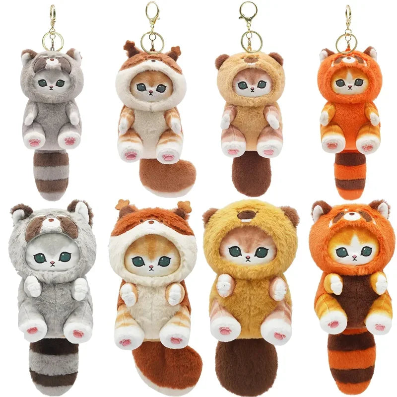 Kawaii Mofusand Shark Cat Keychain — Cartoon Cross-Dressing Doll Pendant for Backpack Decor