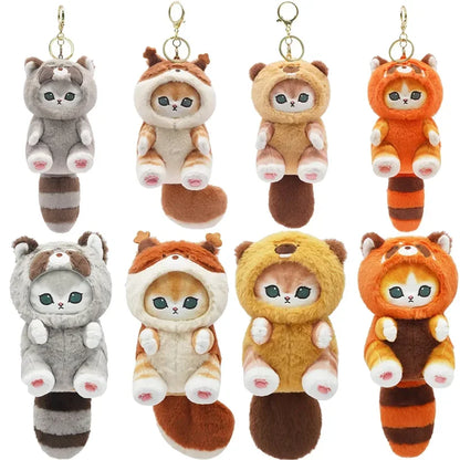 Kawaii Mofusand Shark Cat Keychain — Cartoon Cross-Dressing Doll Pendant for Backpack Decor