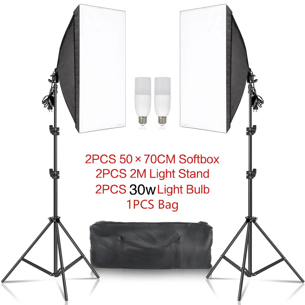 30W-40W Photography Softbox Lighting Kit – 50x70CM Continuous Soft Light for Studio and Portrait Shooting