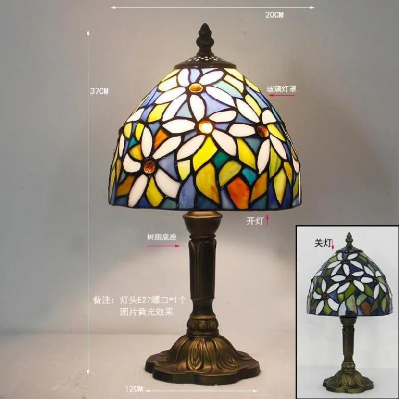 Retro Stained Glass Table Lamp – Colorful E27 Art Lampshade, Mediterranean Baroque Style Bedside Bedroom Décor Light