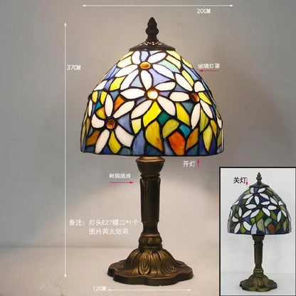 Retro Stained Glass Table Lamp – Colorful E27 Art Lampshade, Mediterranean Baroque Style Bedside Bedroom Décor Light