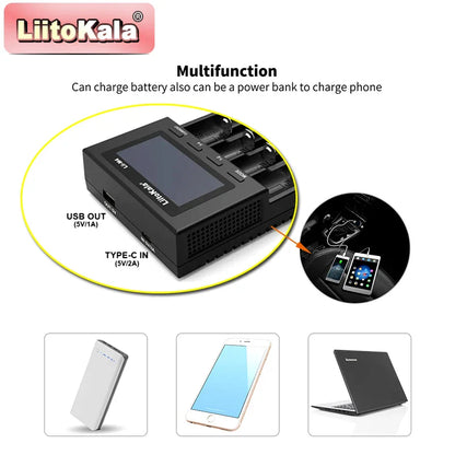 LiitoKala Lii-M4/Lii-M4S Battery Charger – 5V Plug (EU/AU/UK/US) for 3.7V Li-Ion & 1.2V AA/AAA/C Batteries (18650, 26650, 21700, 14500, 18350, 17500)