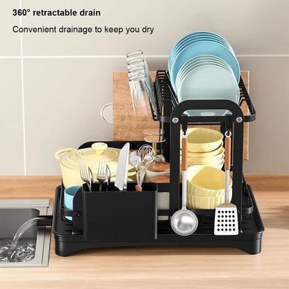 Multi-Functional Kitchen Dish Drying Rack with Chopstick, Cup, Sponge, and Cutting Board Holders | Dish Drainer and Sink Organizer