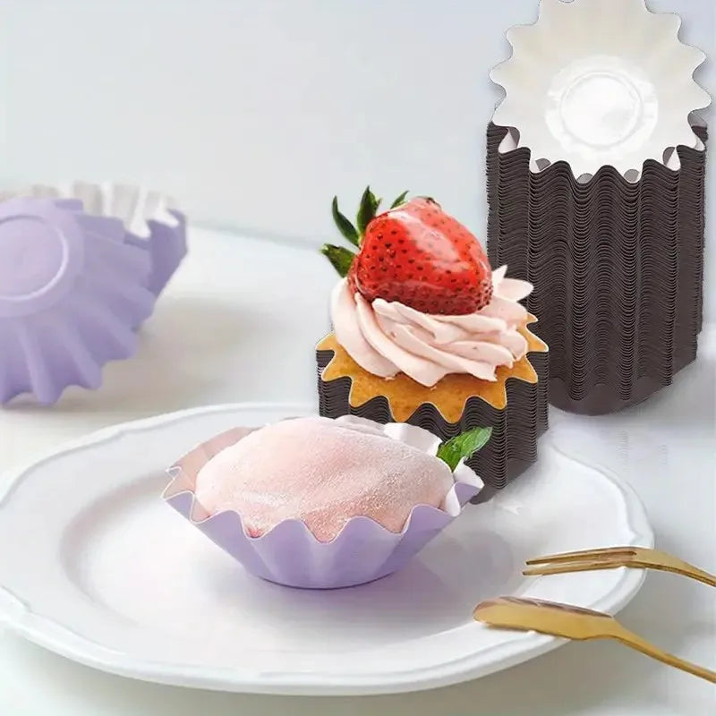 100pcs Disposable Muffin & Egg Tart Cups – Heat-Resistant Thickened Paper Cupcake Liners for Baking