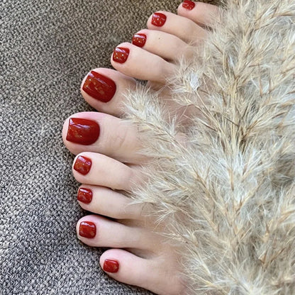 24pcs Black Glossy Press-On Toenails – Full-Cover Square Fake Nails for Women & Girls