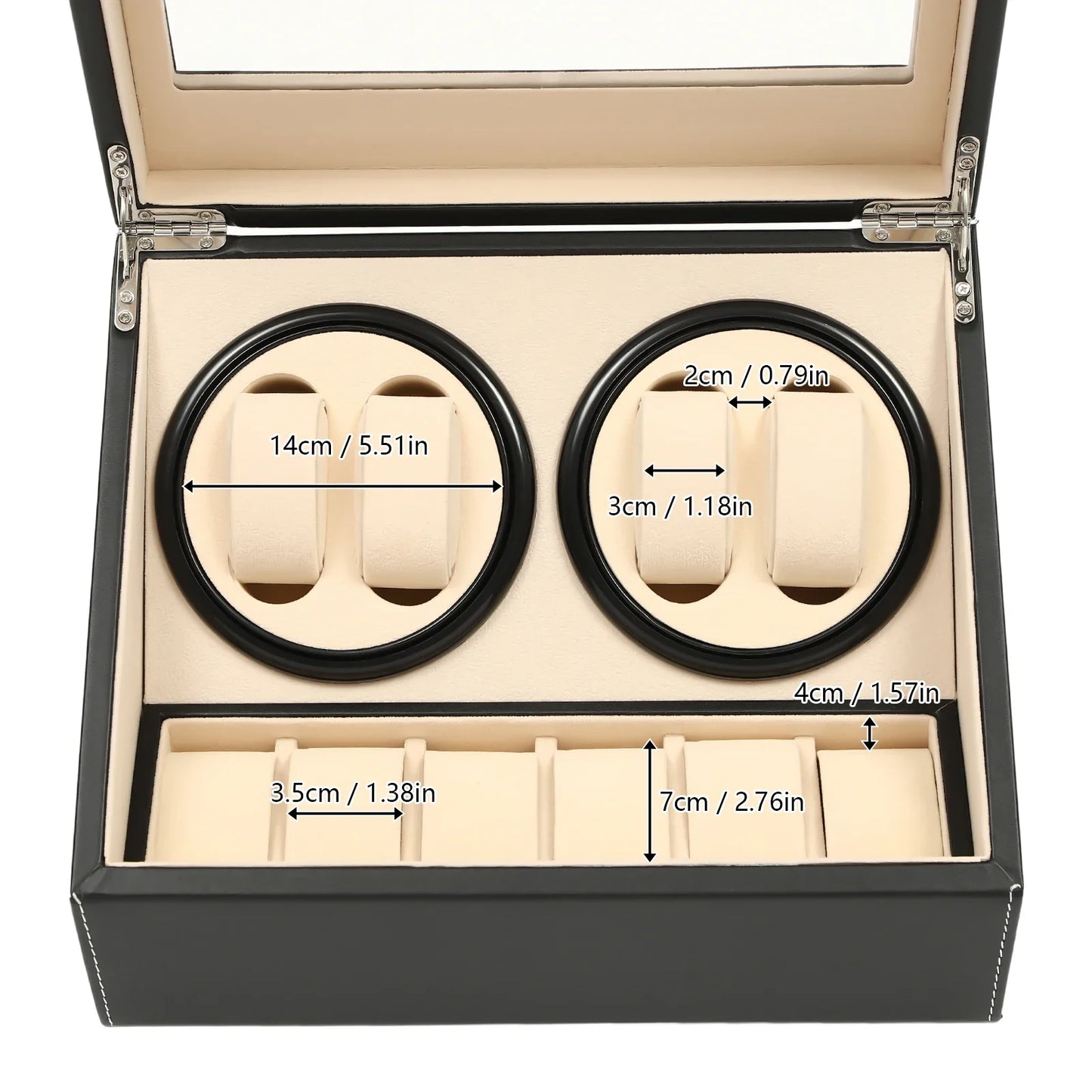 4+6 Slot Automatic Watch Winder – Leather & Wood Luxury Display Case with Pillow, Black/Brown
