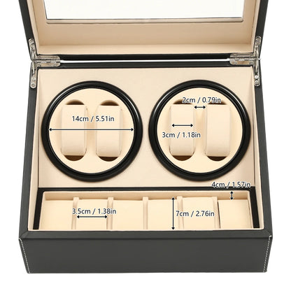 4+6 Slot Automatic Watch Winder – Leather & Wood Luxury Display Case with Pillow, Black/Brown