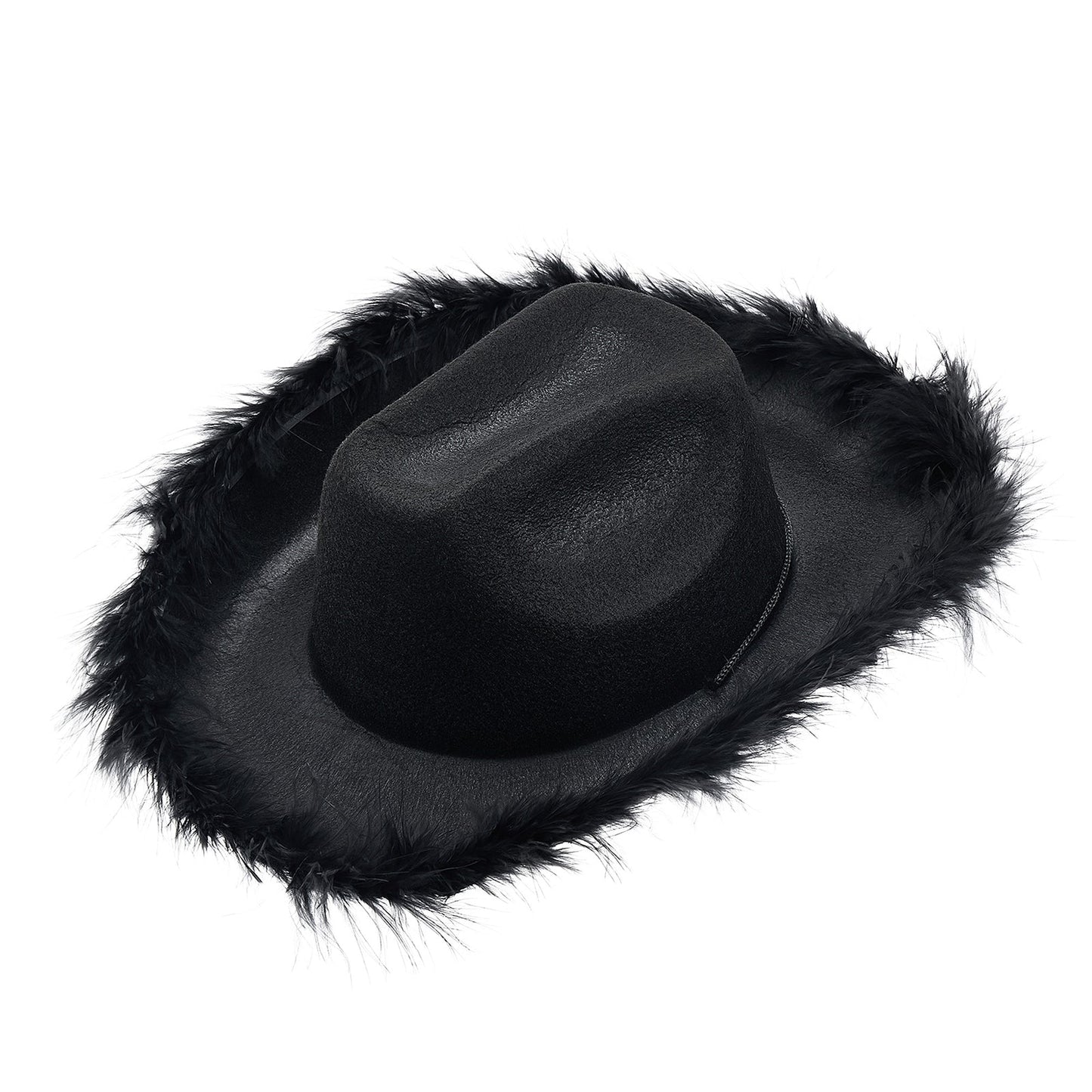 Women's Cowboy Hat – Wide Brim Solid Color with Furry Trim for Parties & Outings