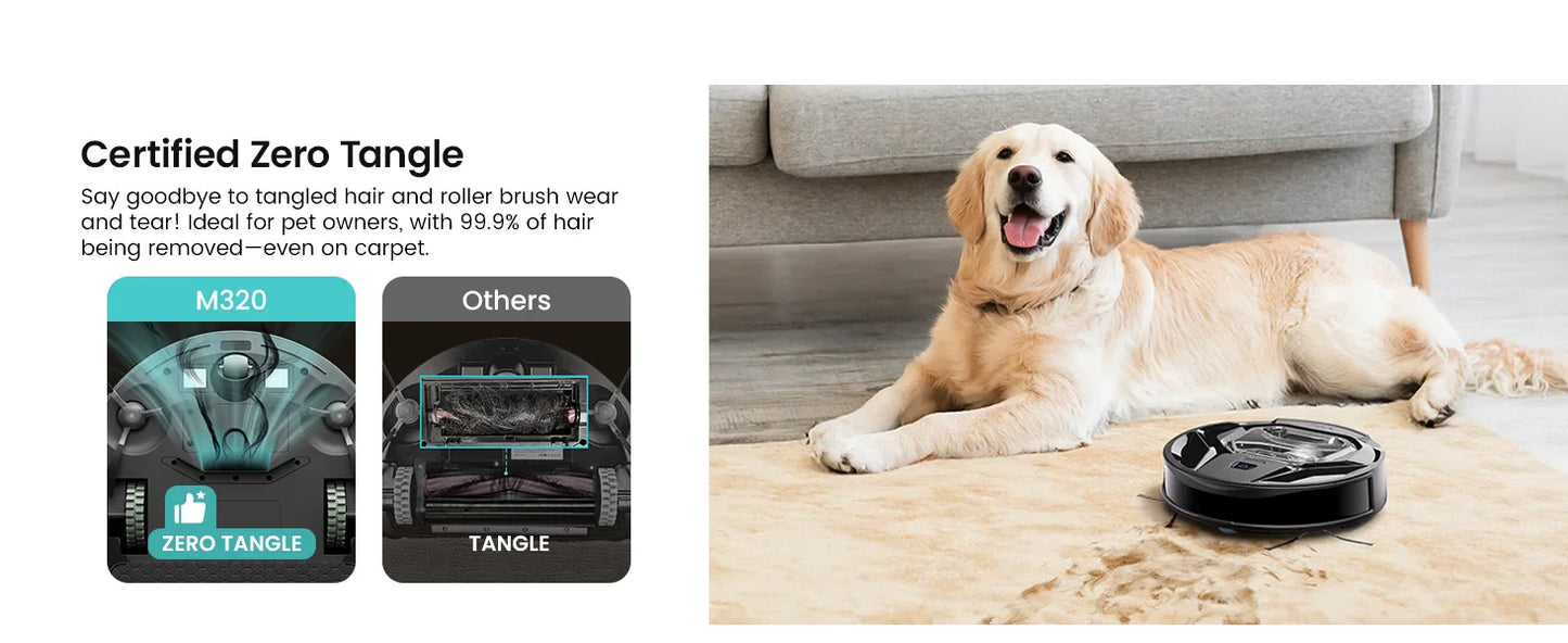Lefant M320 Robot Vacuum Cleaner with Mop – 6000Pa Suction, 210 Min Runtime, 800ML Dustbin, Carpet Detection