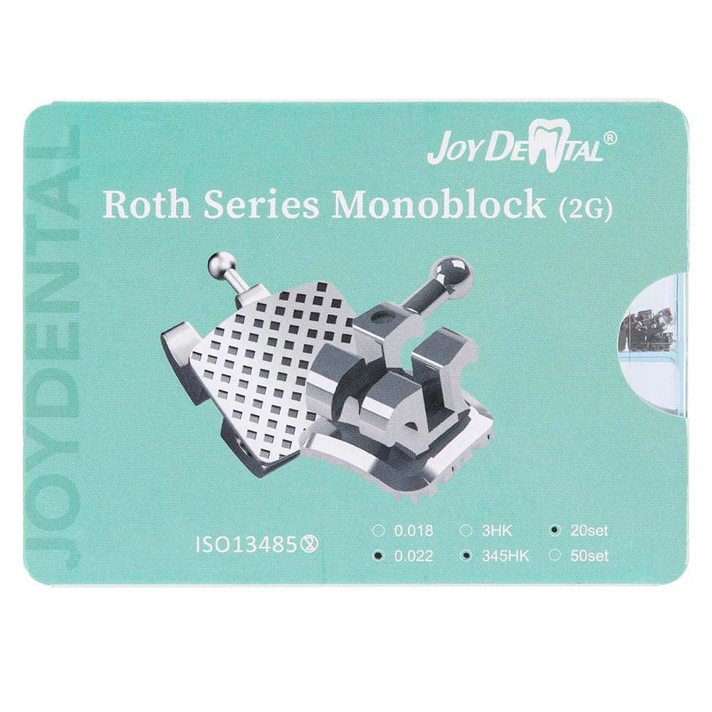 20/50 Sets JOY DENTAL Orthodontic Brackets – MIM Monoblock Metal Mini Roth .022/MBT .018 with Hooks for Dentistry Ortho Braces