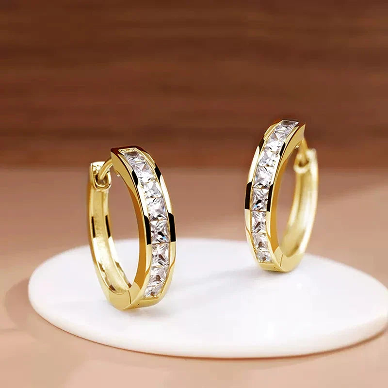 Huitan Classic Princess Square CZ Hoop Earrings for Women – Simple & Elegant Versatile Jewelry Accessories