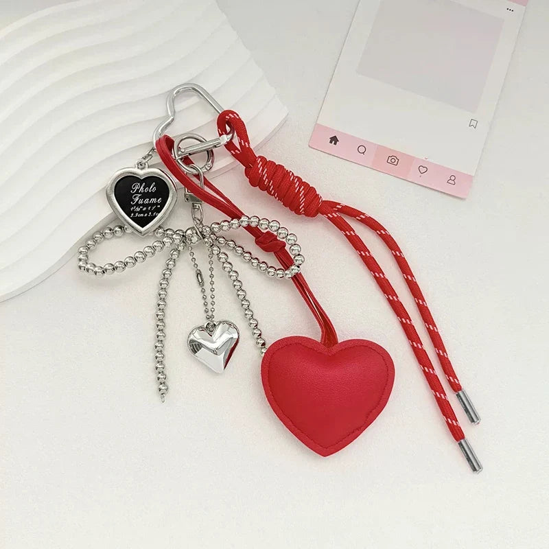 Bow Bag Keychain - Heart Charm Phone Strap Braided Pendant