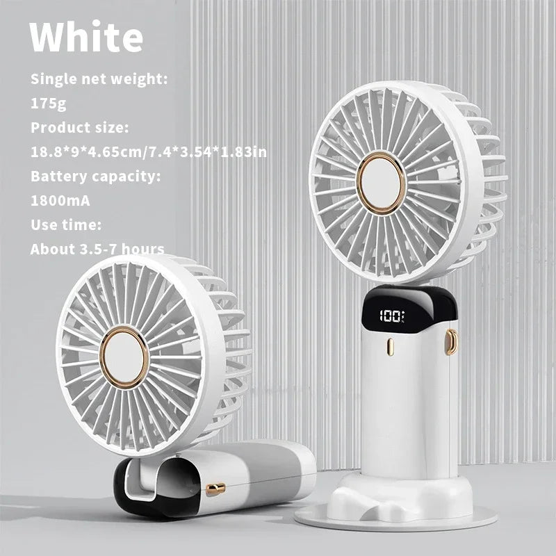 Handheld Mini Fan – 3000mAh Foldable Portable Desk & Neck Hanging Fan with 5 Speeds, USB Rechargeable & Phone Stand Display