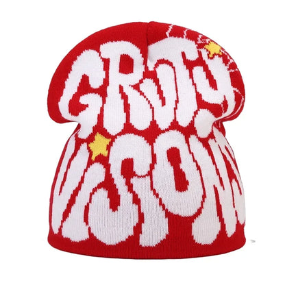 Y2K Letter Knitted Beanie Cap – Unisex Winter Autumn Warm Ski Skullcap, Hip Hop Streetwear Ear Cover Hat for Men & Women