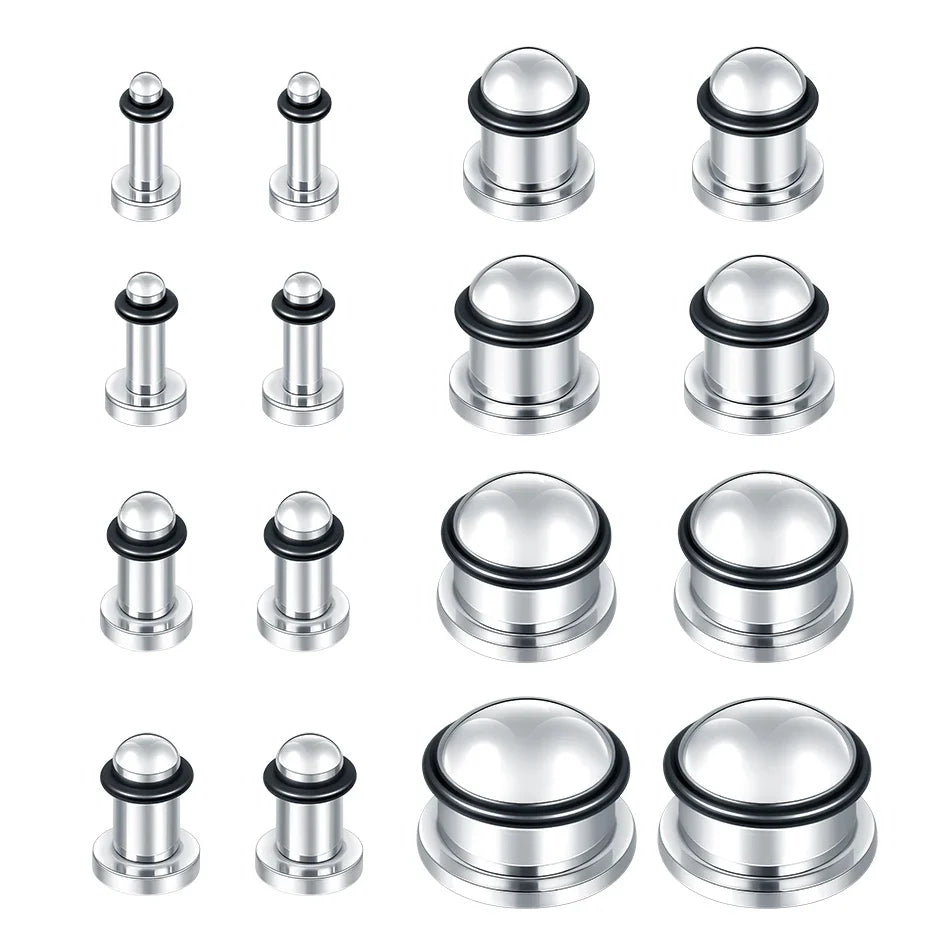 2PCS Stainless Steel Ear Plugs & Tunnels — 1.6-16mm Silver Ear Gauge Stretching Kit for Men & Women