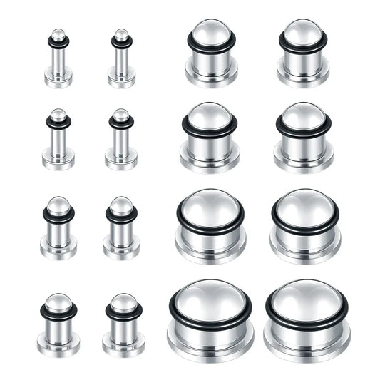 2PCS Stainless Steel Ear Plugs & Tunnels — 1.6-16mm Silver Ear Gauge Stretching Kit for Men & Women