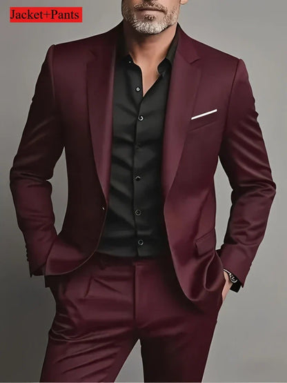 Men's Slim Fit Tuxedo Suit Set - Elegant Black Formal Suit for Weddings, Business & Special Occasions