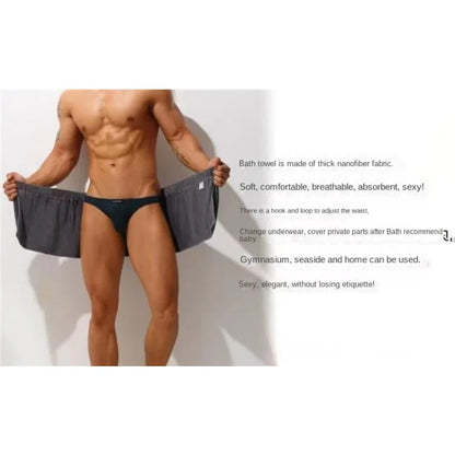 Men’s Absorbent Bath Towel Skirt – Wearable Beach Towel & Swimming Trunks, Anti-Exposure Quick-Dry