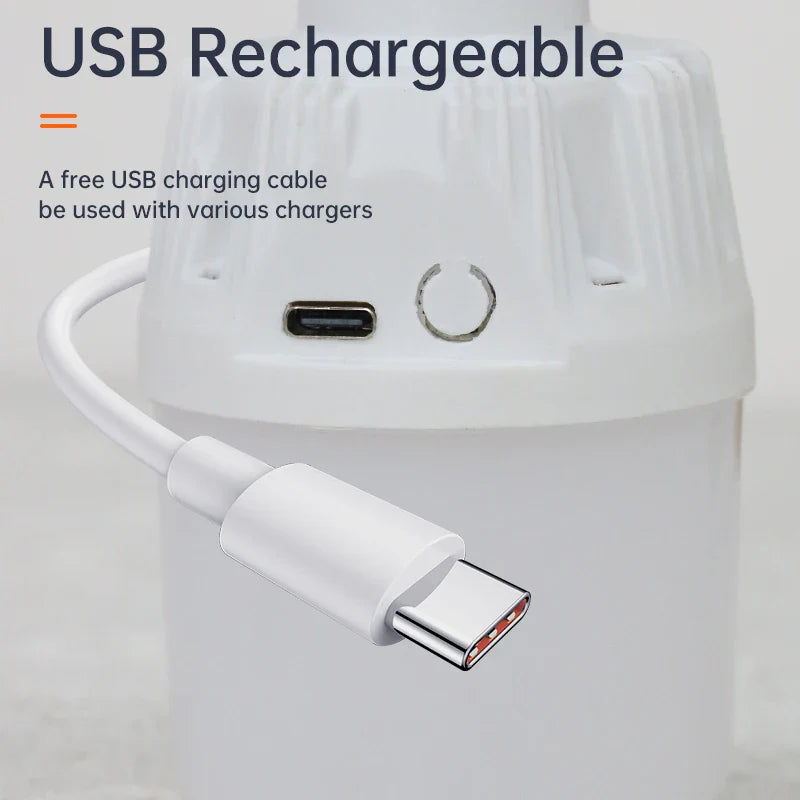 Portable LED Camping Light Bulb USB Rechargeable – 1/2/3/5/10PCS Outdoor Hanging Lamp with 3 Lighting Modes (White/Orange)