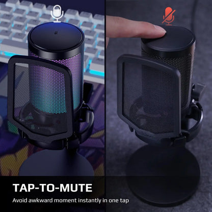 AmpliGame by FIFINE USB Gaming Microphone — RGB Condenser Mic with Gain Knob, Touch Mute for Streaming, Podcast, PC, Switch & PS5 A6NEO