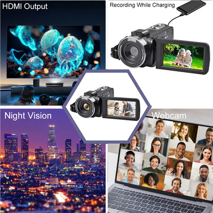 8K Digital Video Camera – 64MP Professional Recorder with 18X Digital Zoom, 3-Inch LCD Touch Screen Camcorder