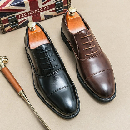 Men’s Luxury Leather Dress Shoes — Comfortable Pointed Business & Wedding Shoes Black