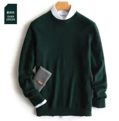 Men’s Classic V-Neck Pullover Sweater – 2024 Autumn Winter Cashmere-Cotton Blend Warm Jumper