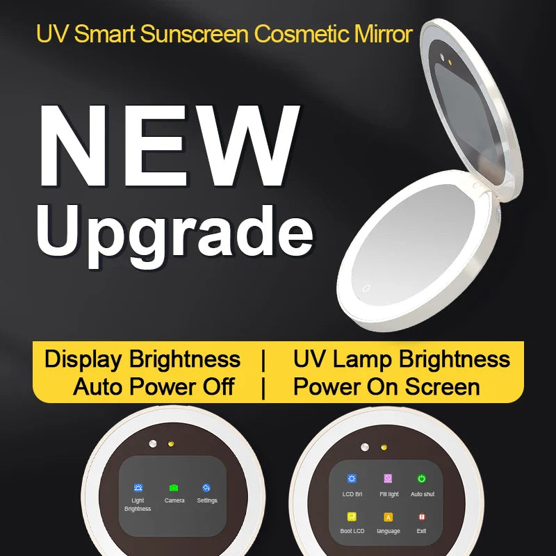 TENGMIR UV Smart Sunscreen Makeup Mirror – Portable LED Light UV Detection & Sunscreen Testing Mirror