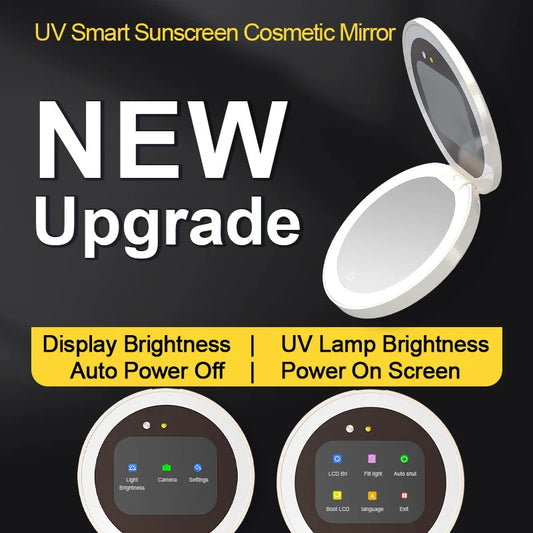 TENGMIR UV Smart Sunscreen Makeup Mirror – Portable LED Light UV Detection & Sunscreen Testing Mirror